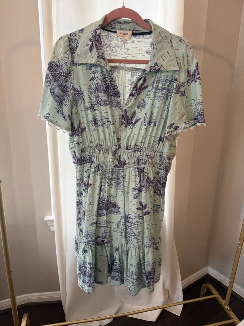 Umgee Mint Green Short Sleeve Printed Mini Dress